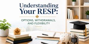 Understanding Your RESP. Picture of a desk with school books and a graduation hat